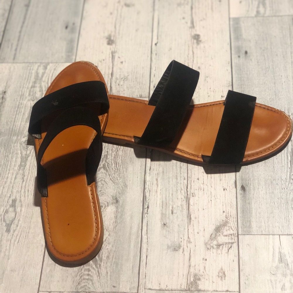 Backless Strappy  Suede Rogue Black Sandals